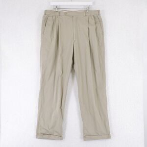 DAMAGED Brooks Brothers Cotton Beige Trousers Dress Pants 37/32 Pleated Cuffed M